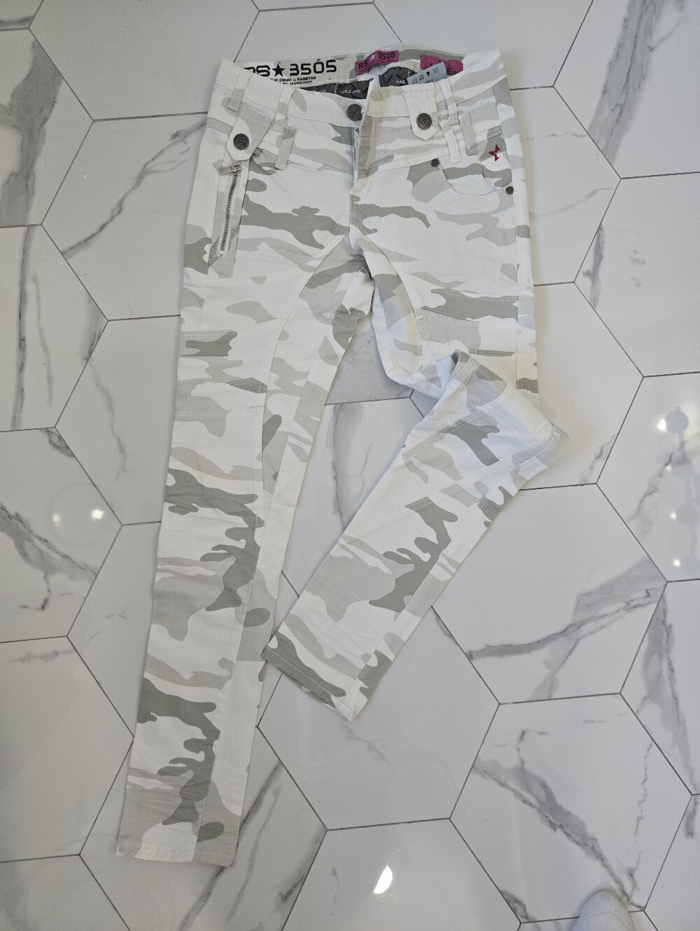 White & Light Gray Camo Skinny Jeans for Women